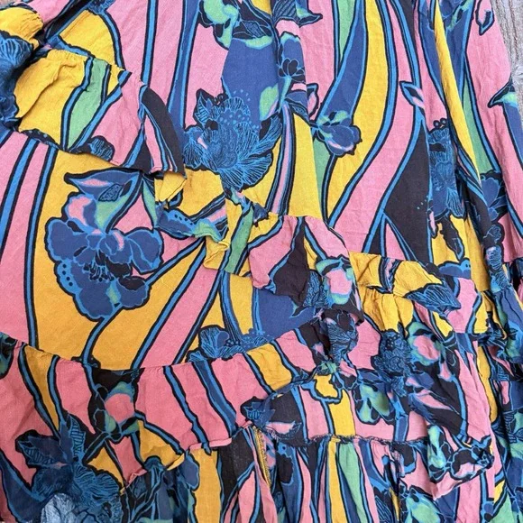 Free People Bring Back Summer Hi Low Tiered Floral Boho Skirt Size 0 - Picture 2 of 9